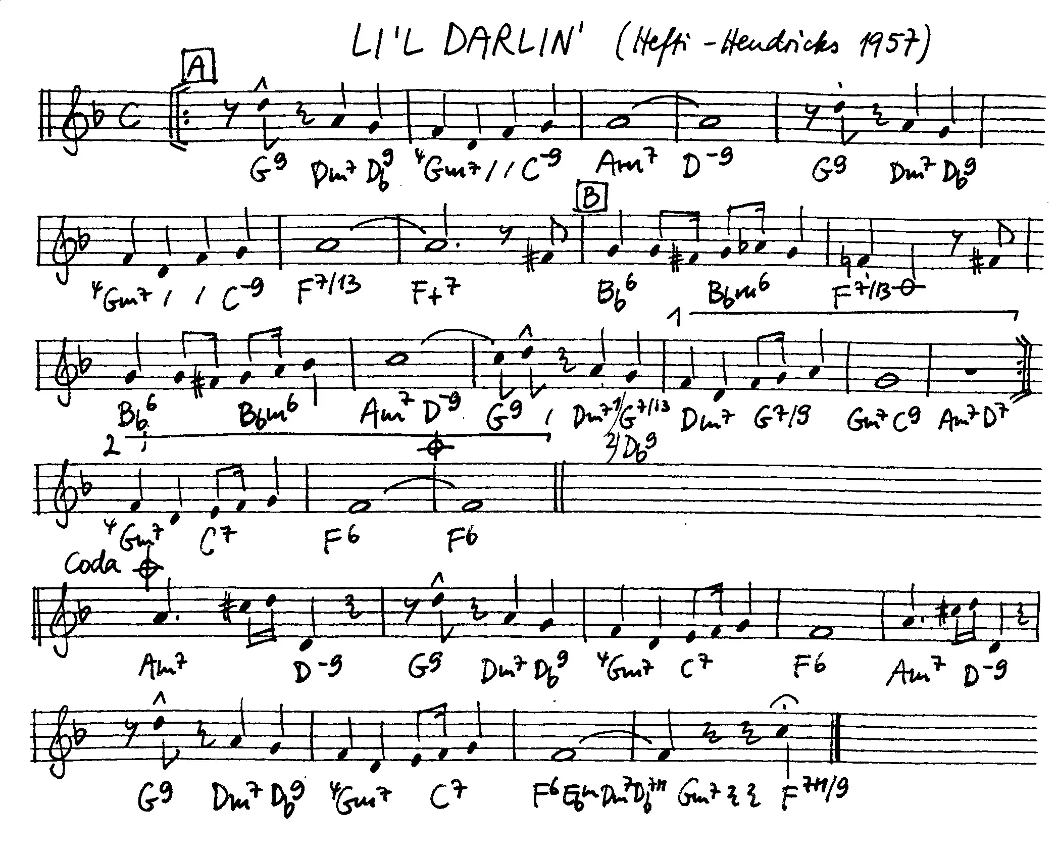 lil' darlin' free jazz leadsheet - Courtesy of the Jungle Jazz Band